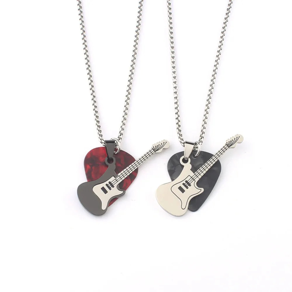 Hip-hop Guitar Pick Necklace Titanium Steel Trendy Guitar Pendant Chain Punk Vin