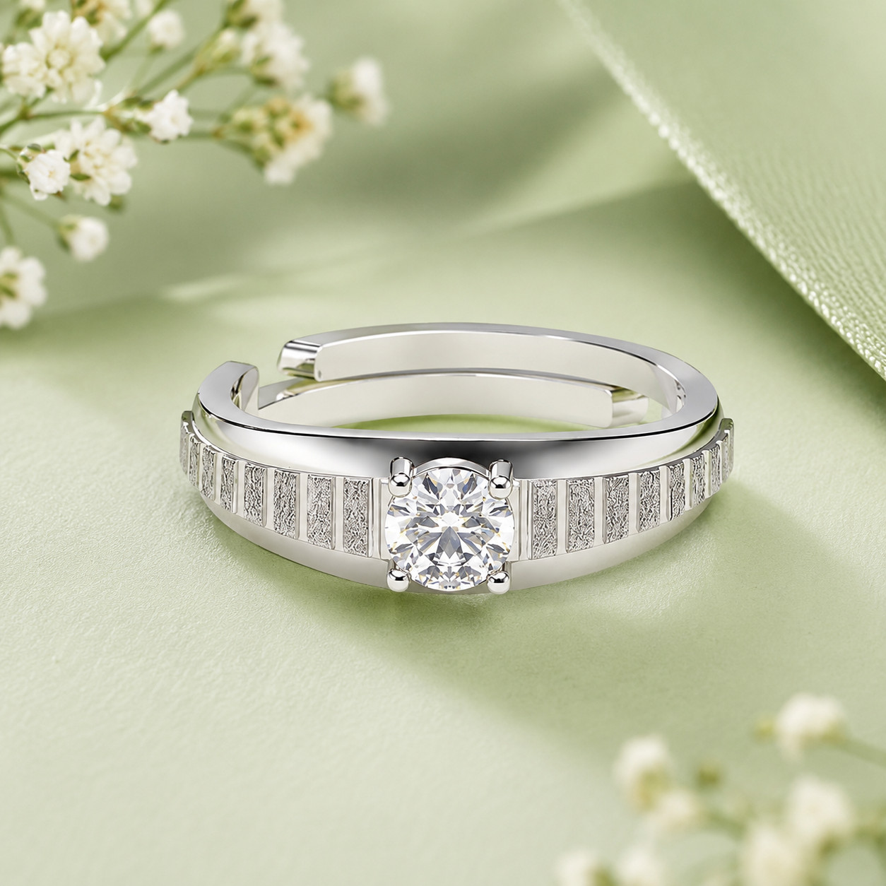 925 Sterling Silver Adjustable Solitaire CZ Ring | Open Band Promise Wedding