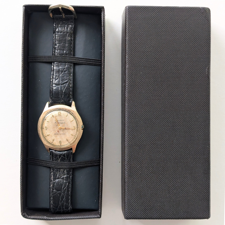 Vintage 1960 Bulova 23 Jewels Self-Winding Watch–Linen Dial-10K RGP As-Found