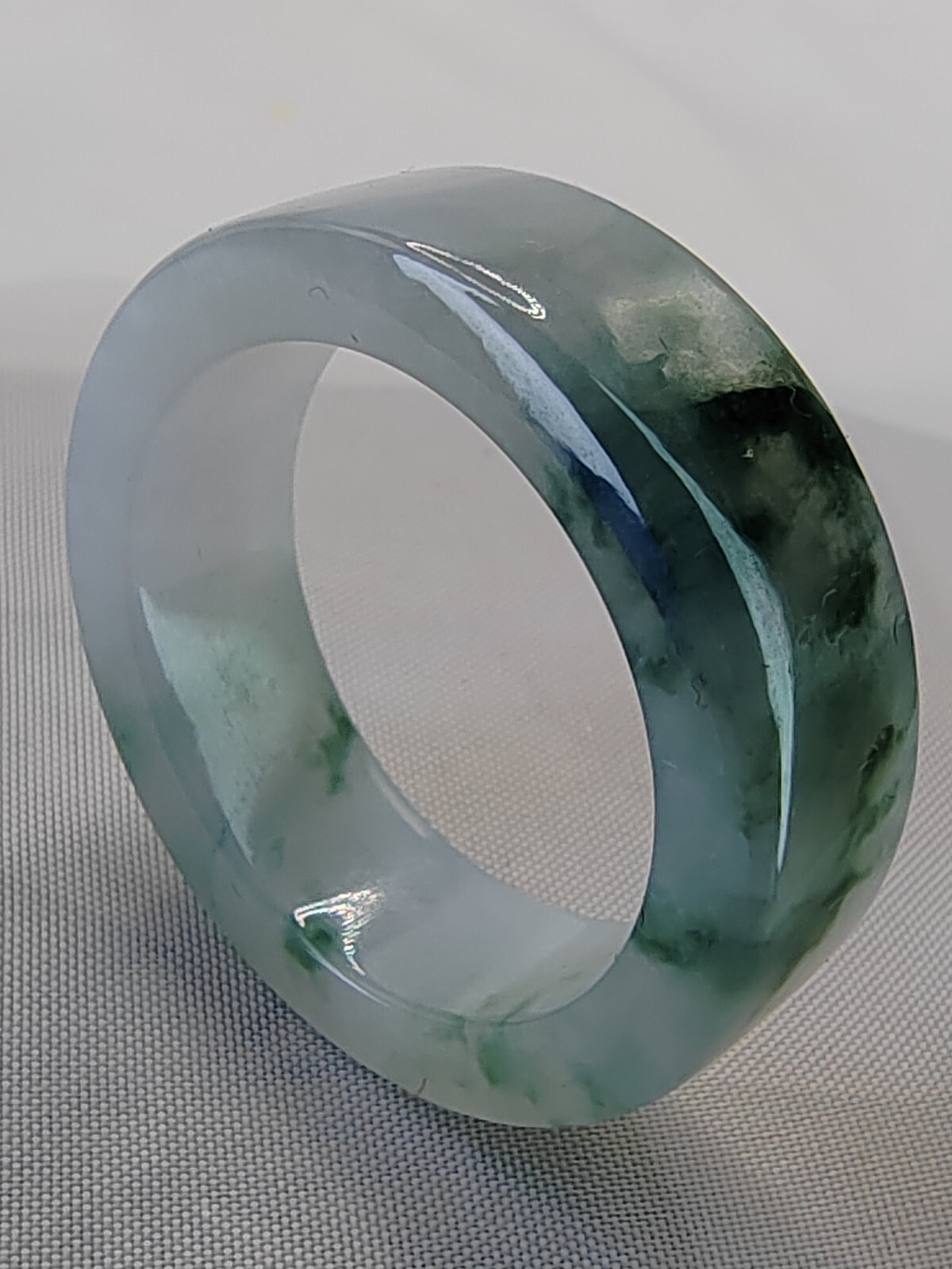 Ice Bluish Green Natural Jadeite Jade Band Ring # US SIZE 13.5 # 22.60mm