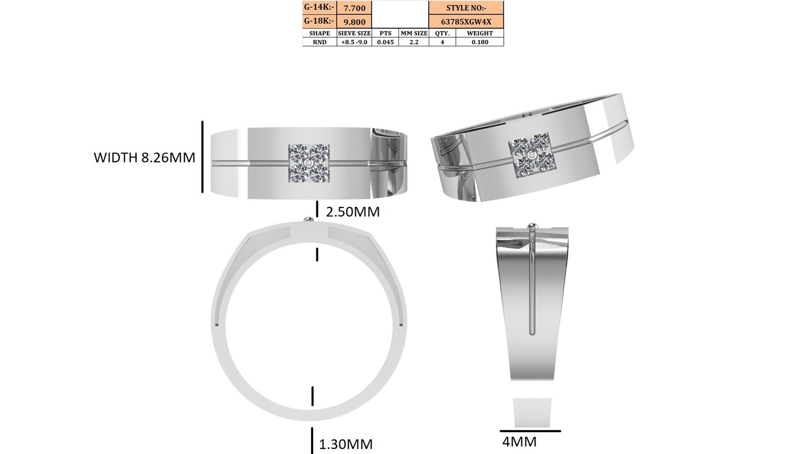 0.2 Carat Lab Grown – CVD Diamond Classy Wedding Square Shape Mens Band 14K Gold