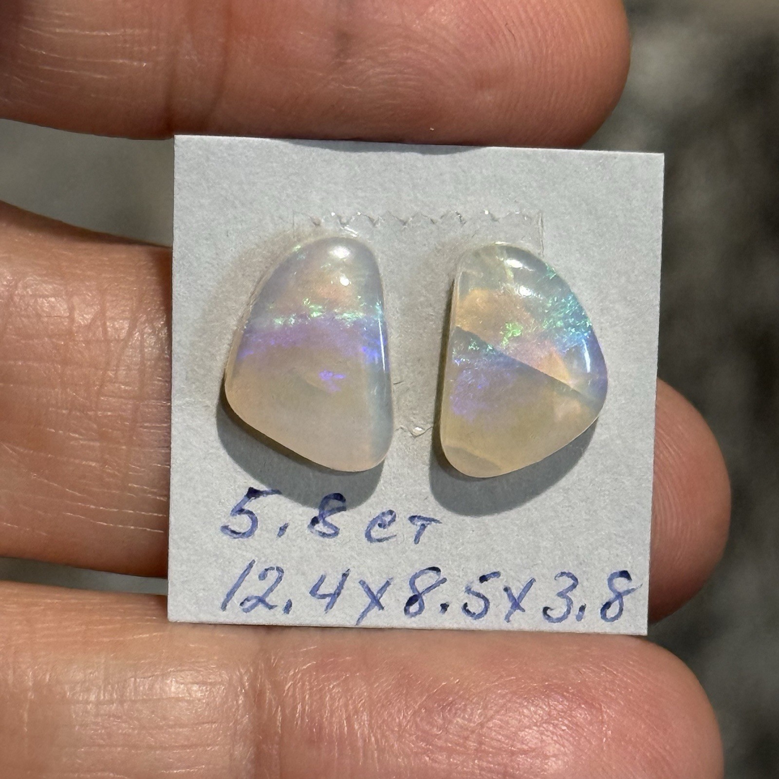 5.8ct 12.4×8.5×3.8mm Pair Clear Crystal Pipe Australian Opal Cabochon Gems