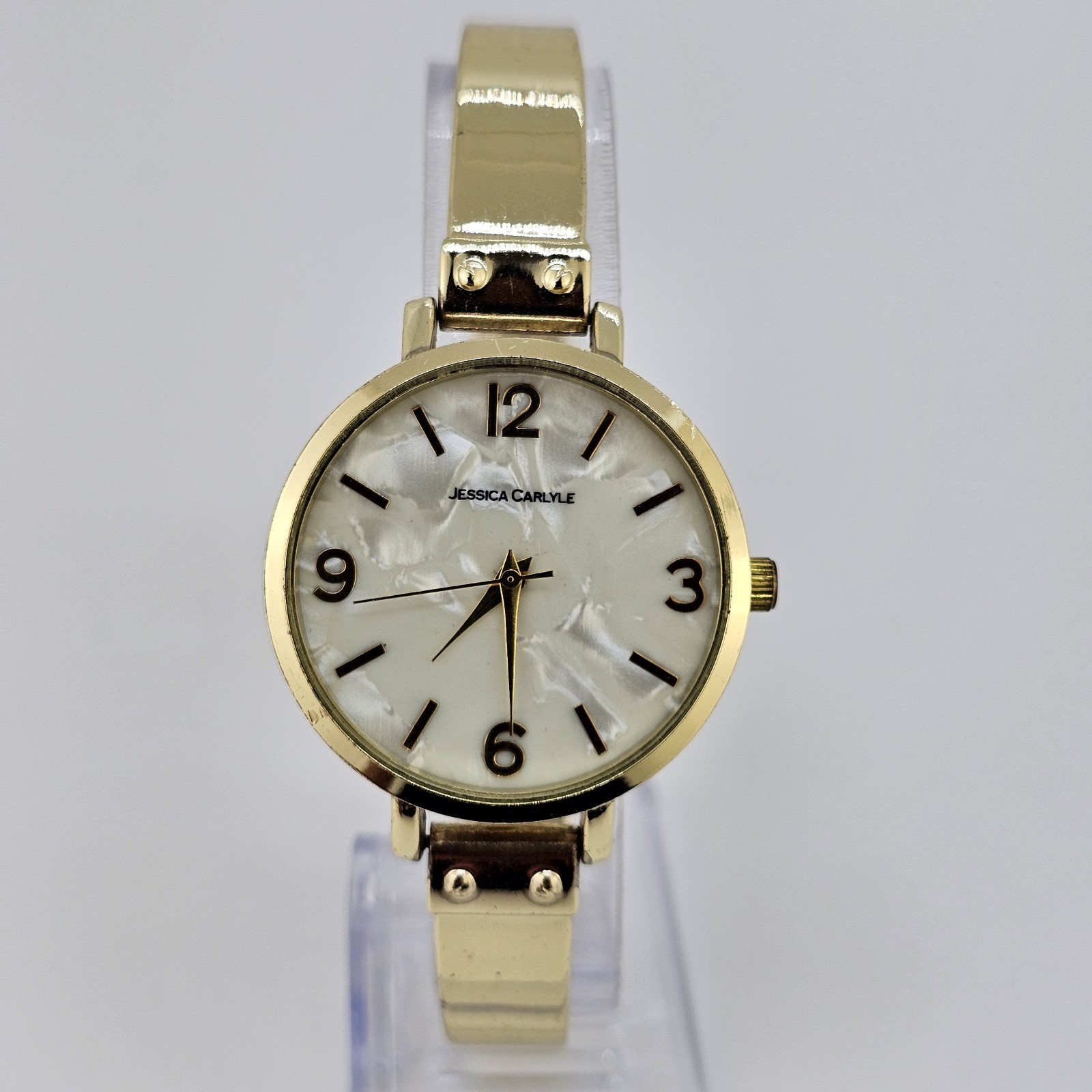 Jessica Carlyle Women’s Analog Watch 34MM MOP Dial Gold Bands 7″ New Battery