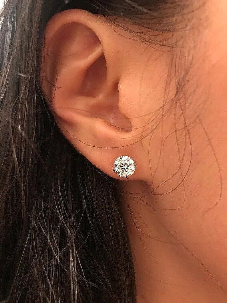 3.00 Ct Round Cut VVS1/D Lab Created Stud Earrings 14k White Gold 7mm Push Back