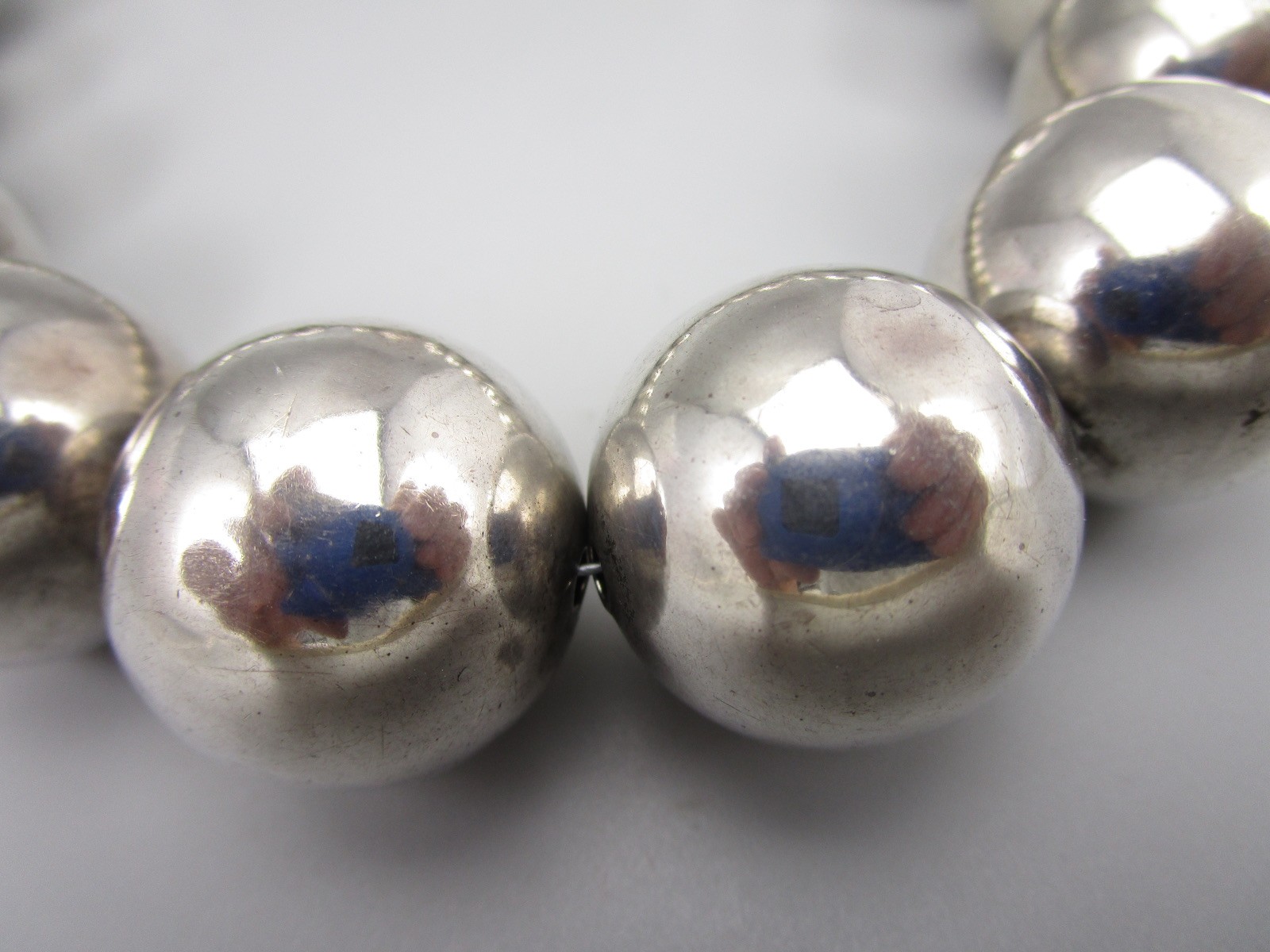 AMAZING 20″ MEXICAN STERLING SILVER 25MM BEAD STATEMENT NECKLACE 108G