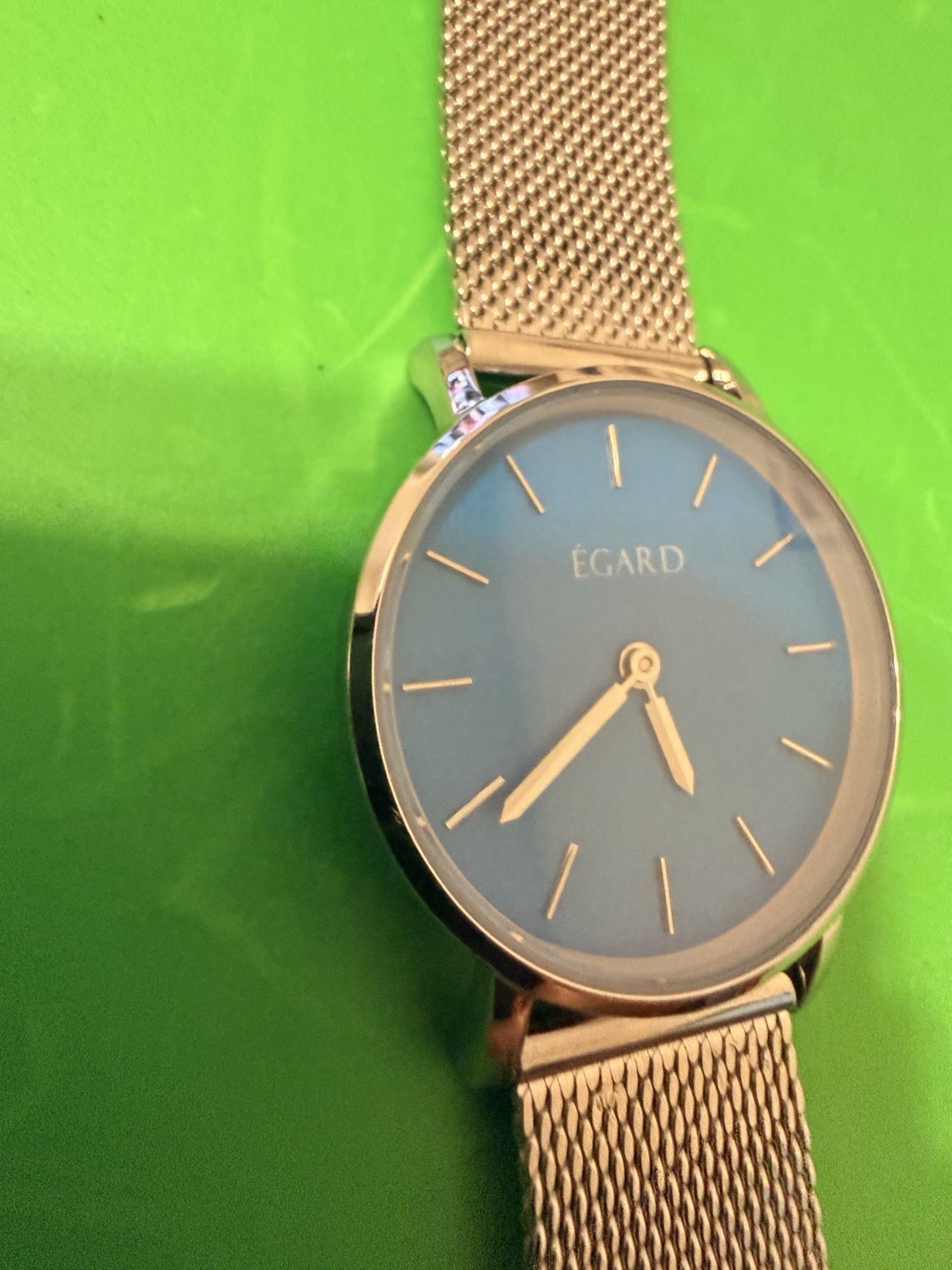 NEW EGARD V1-Class Blue Dial Quartz Watch 316L Sapphire Crystal Mesh Band Runs