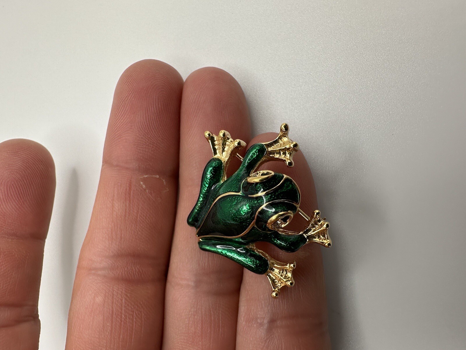 Vintage Gold Blue Green Enamel Frog Brooch By D’Orlan 3.6cm JB10