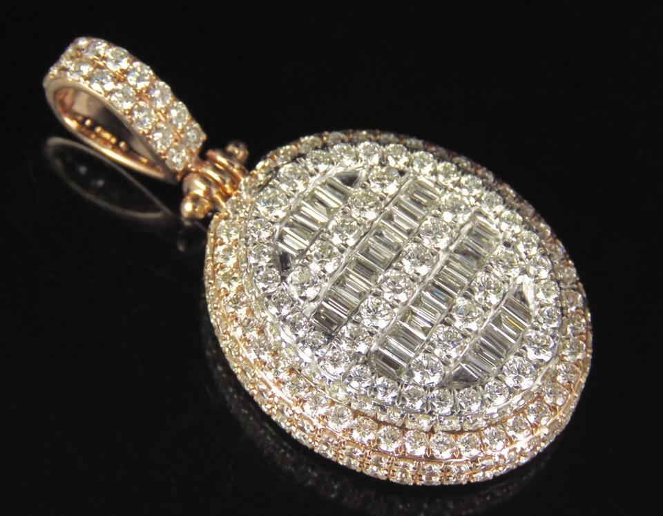 1.69 ct Round Baguette Cubic Zirconia mens Oval Pendant Free Stud 925 Silver