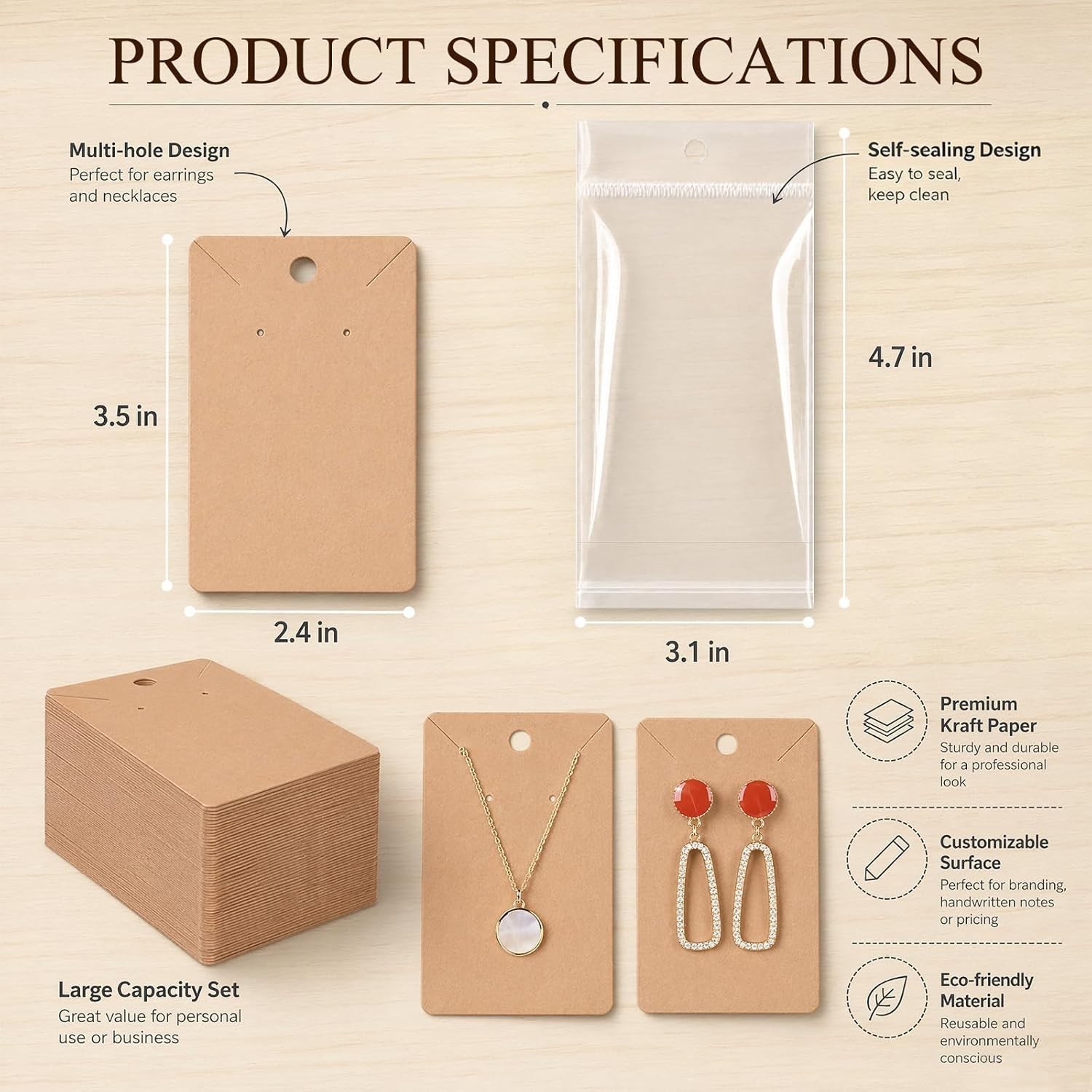 Earring Display Cards 3.5 x 2.4 in with Packaging Bags Jewelry Display Tags