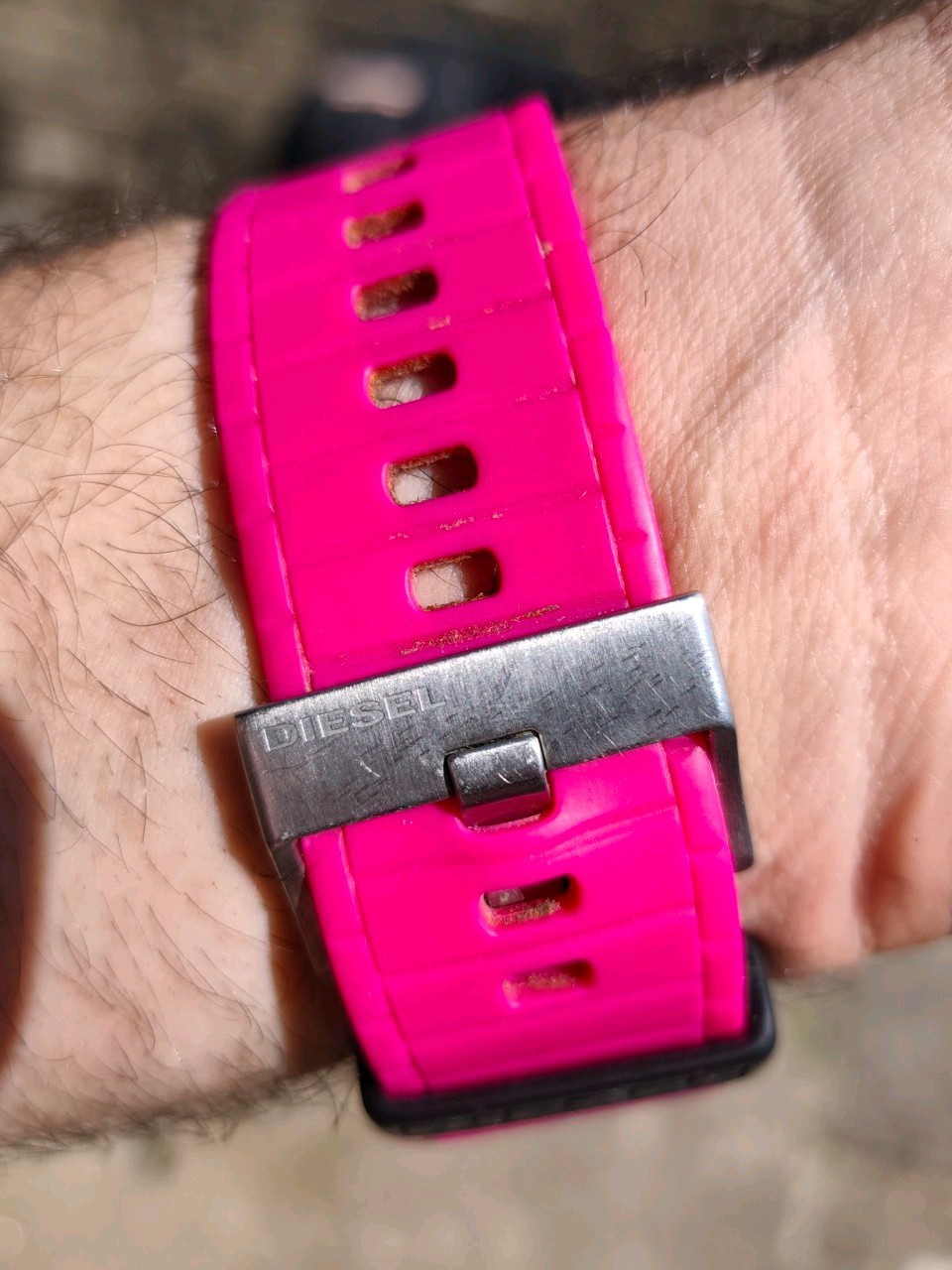 Diesel Unisex Watch DZ-1425 Pink Black Dial Rubber Strap New Battery DZ1425 VGC