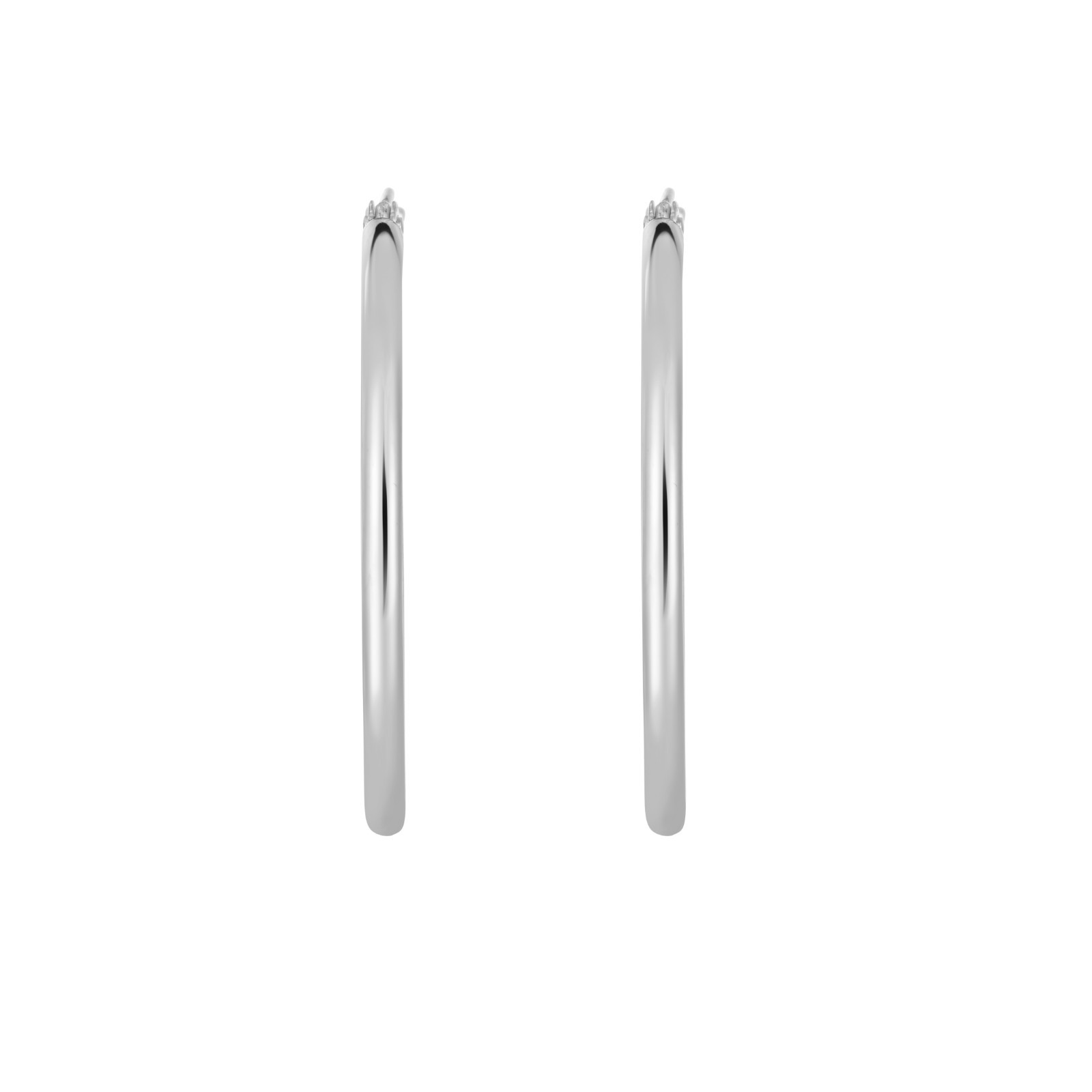 10k White Gold 2mm x 30mm Round Shiny Lite Tube Hinged Hoop Earrings 1.3 Gr