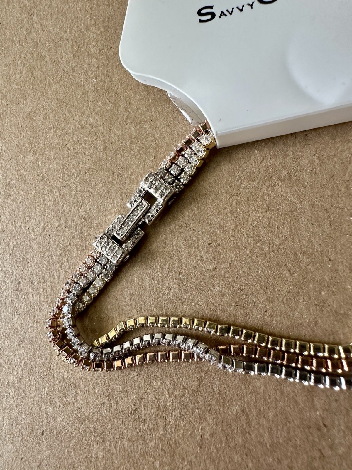 🆕 Savvy Cie Jewels Tri-Tone Crystal Bracelet Gold, Silver & Rose Gold, One Size