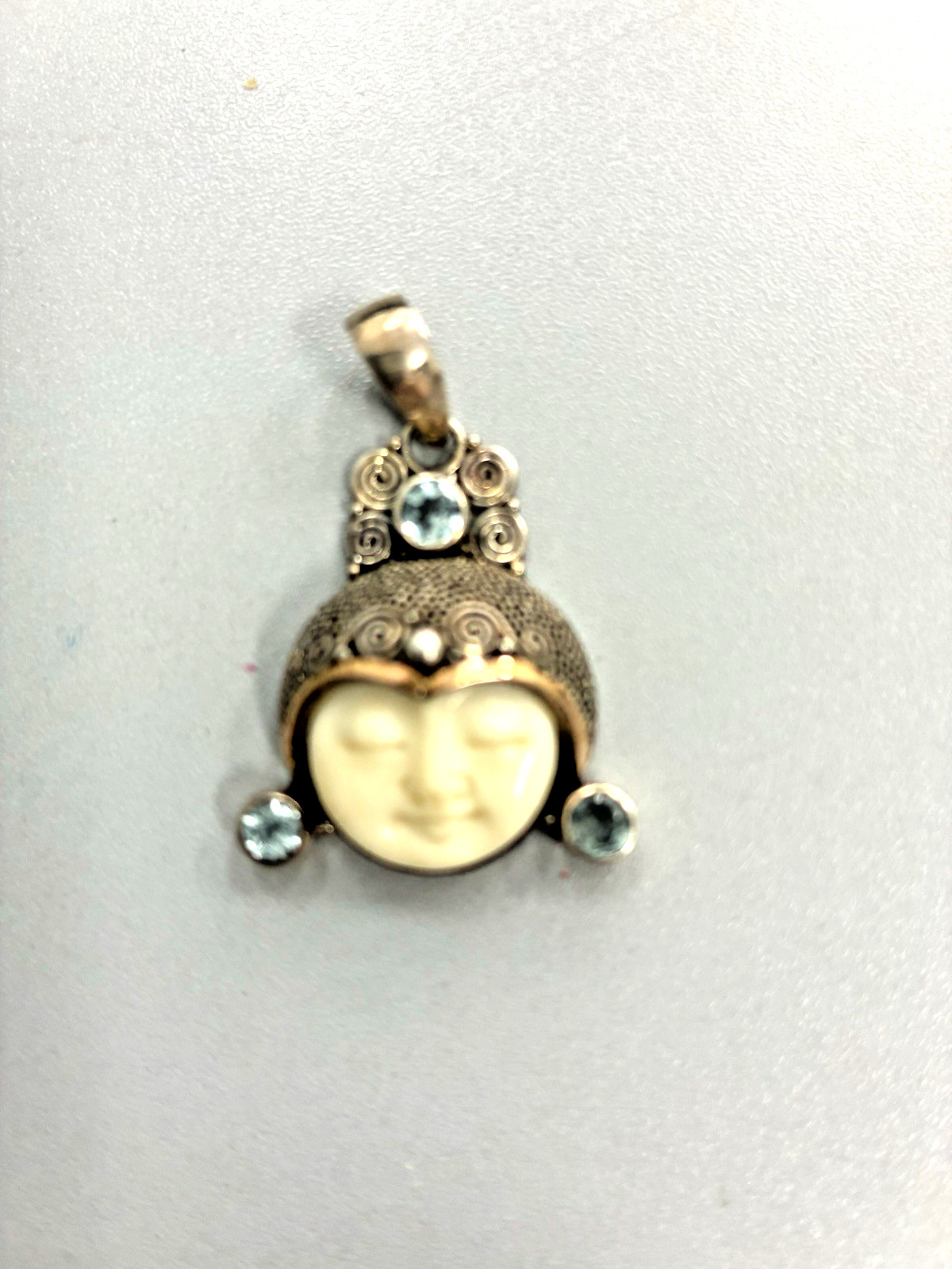 Vintage Sajen Goddess Pendant, 925 Silver, Moonstone & Topaz