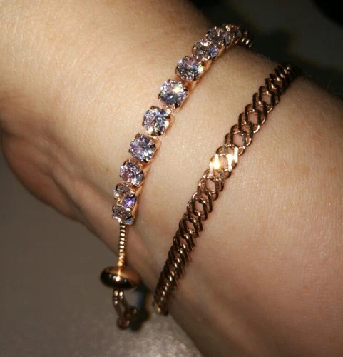 18K Rose Gold Plated Bolo Tennis Bracelet made Simulated Diamond Elegant Gift