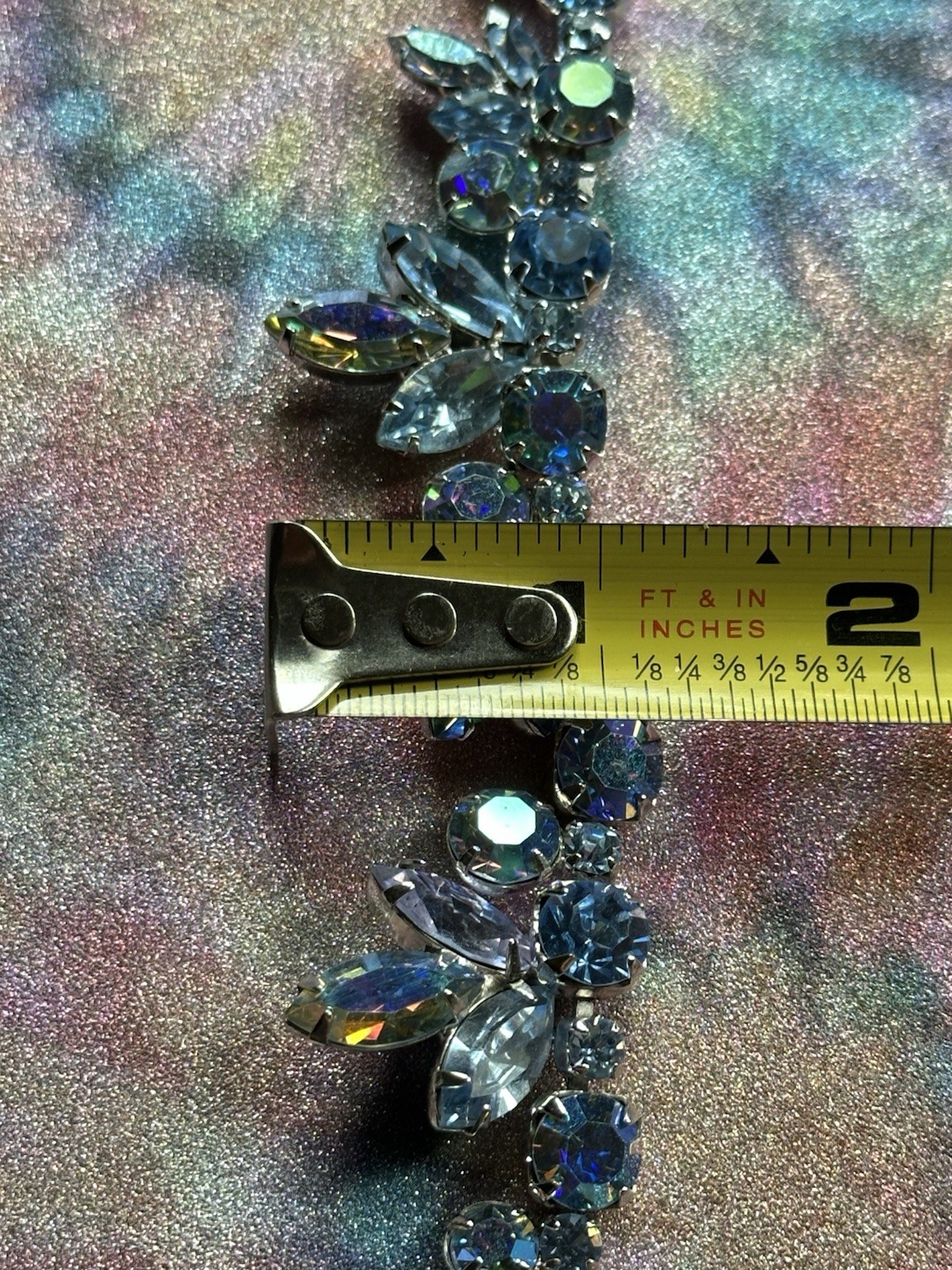 VTG Weiss Light Blue Rhinestones Floral Necklace 16”, 60s