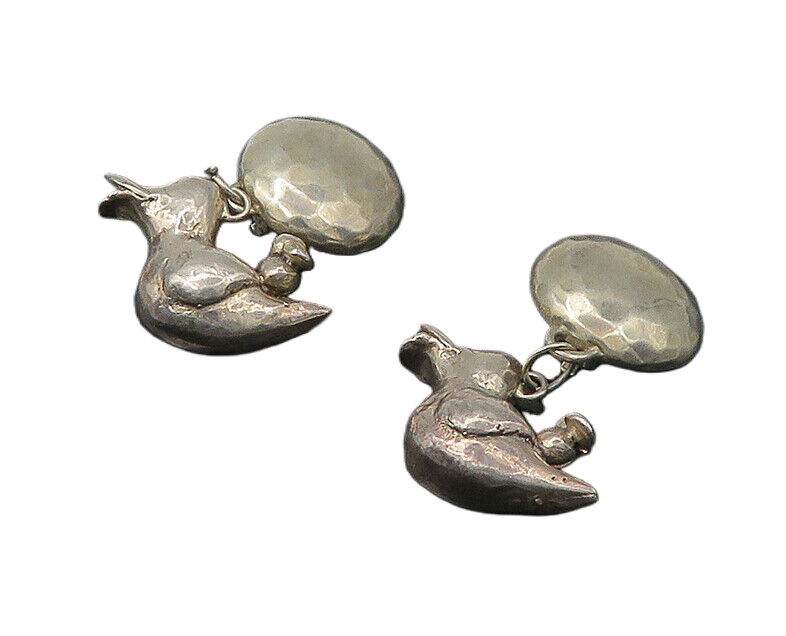 SUSAN CUMMINGS 925 Silver Vintage Mom & Baby Duck Non Pierce Earrings EG10912
