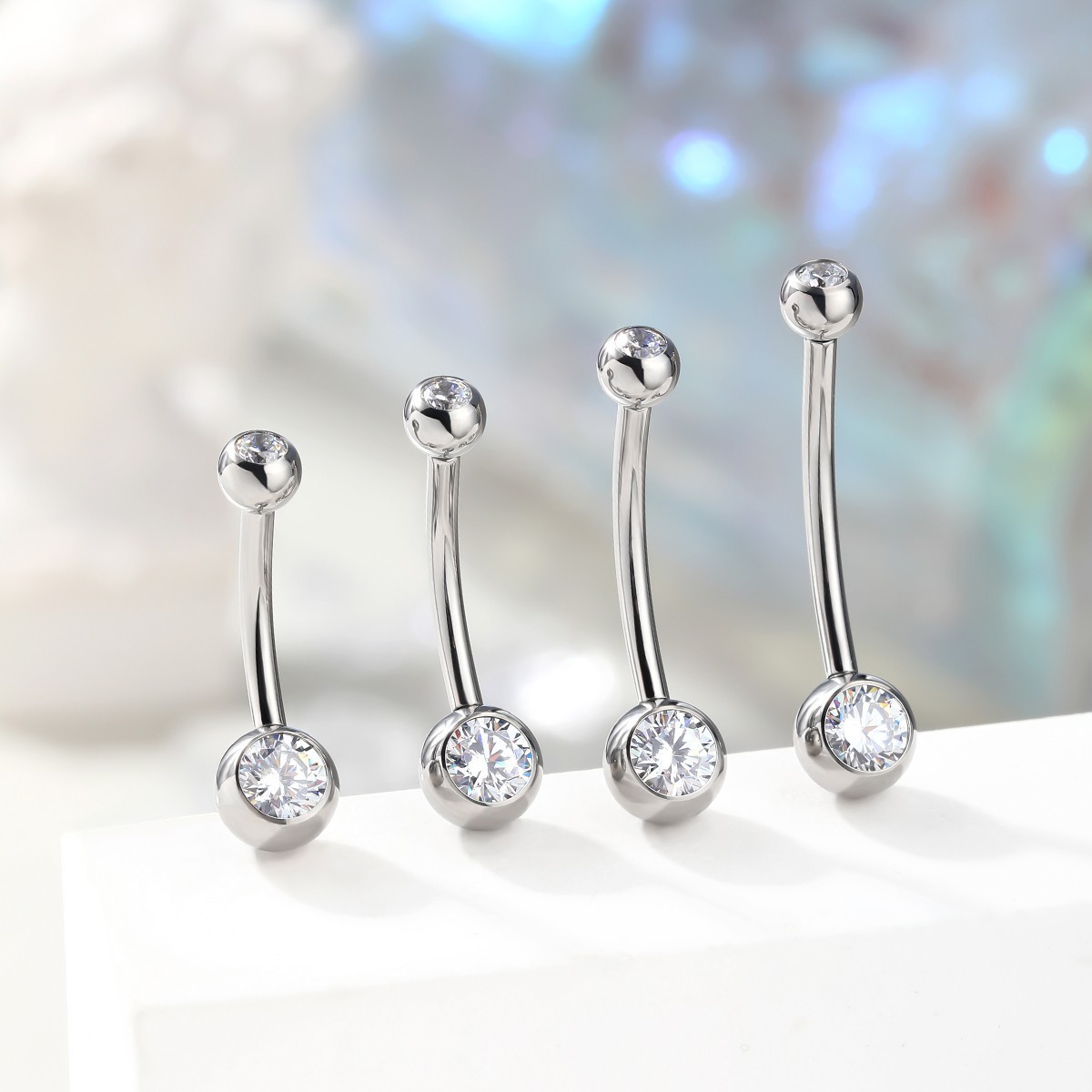 Belly Button Ring G23 Titanium CZ 14G Curved Barbell Navel Body Piercing Jewelry