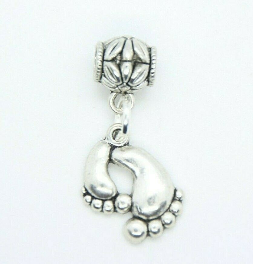 Baby Feet Charms Clip On Lobster Claw Clasp, Side Slider Charms New Mom Shower