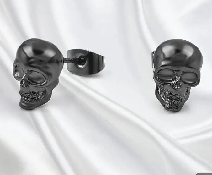 black silver gold Skull stud Earrings Hypoallergenic Halloween stainless steel