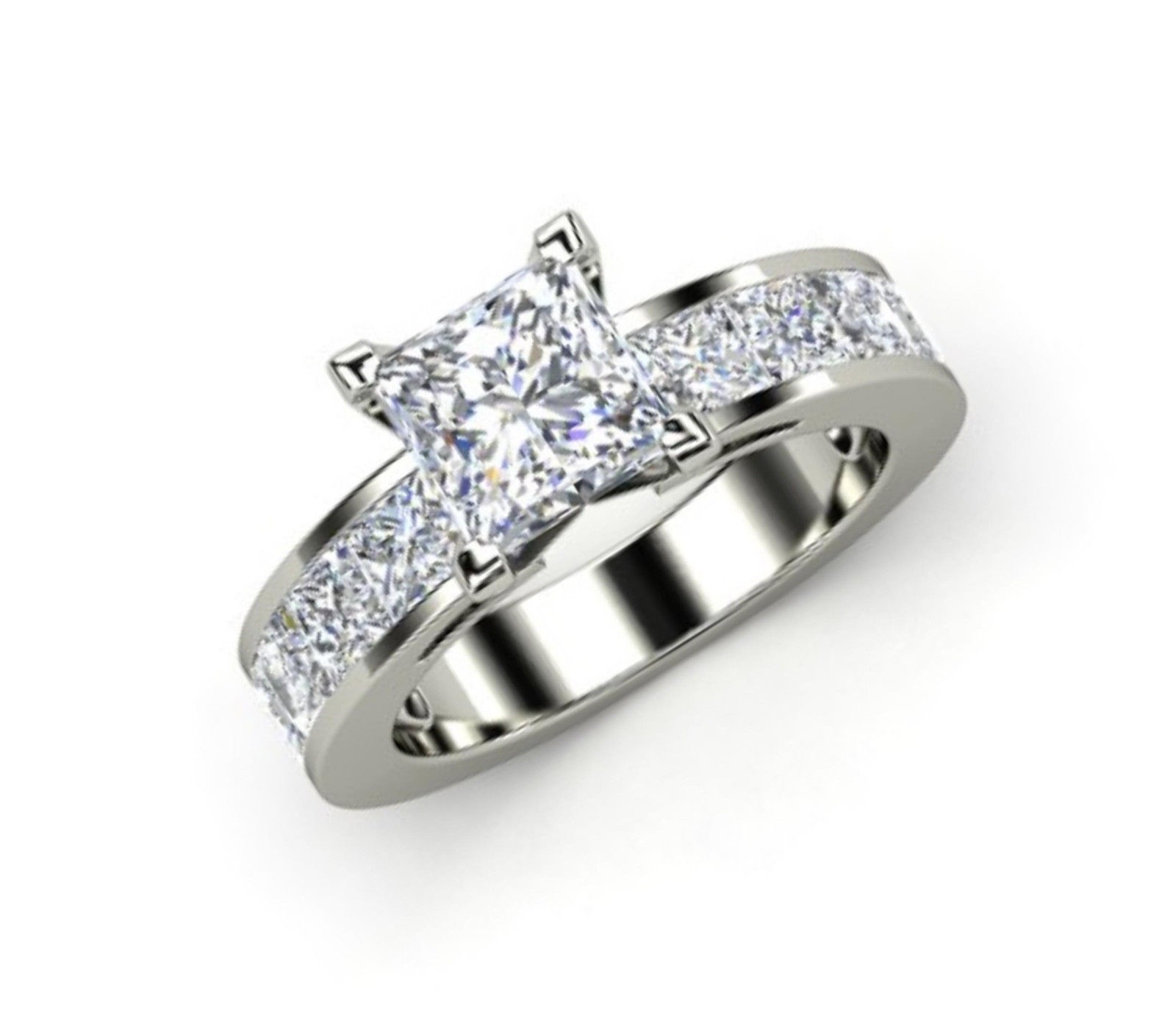 2.52ct Princess Lab Created Diamond Engagement Ring 14K White Gold Plated