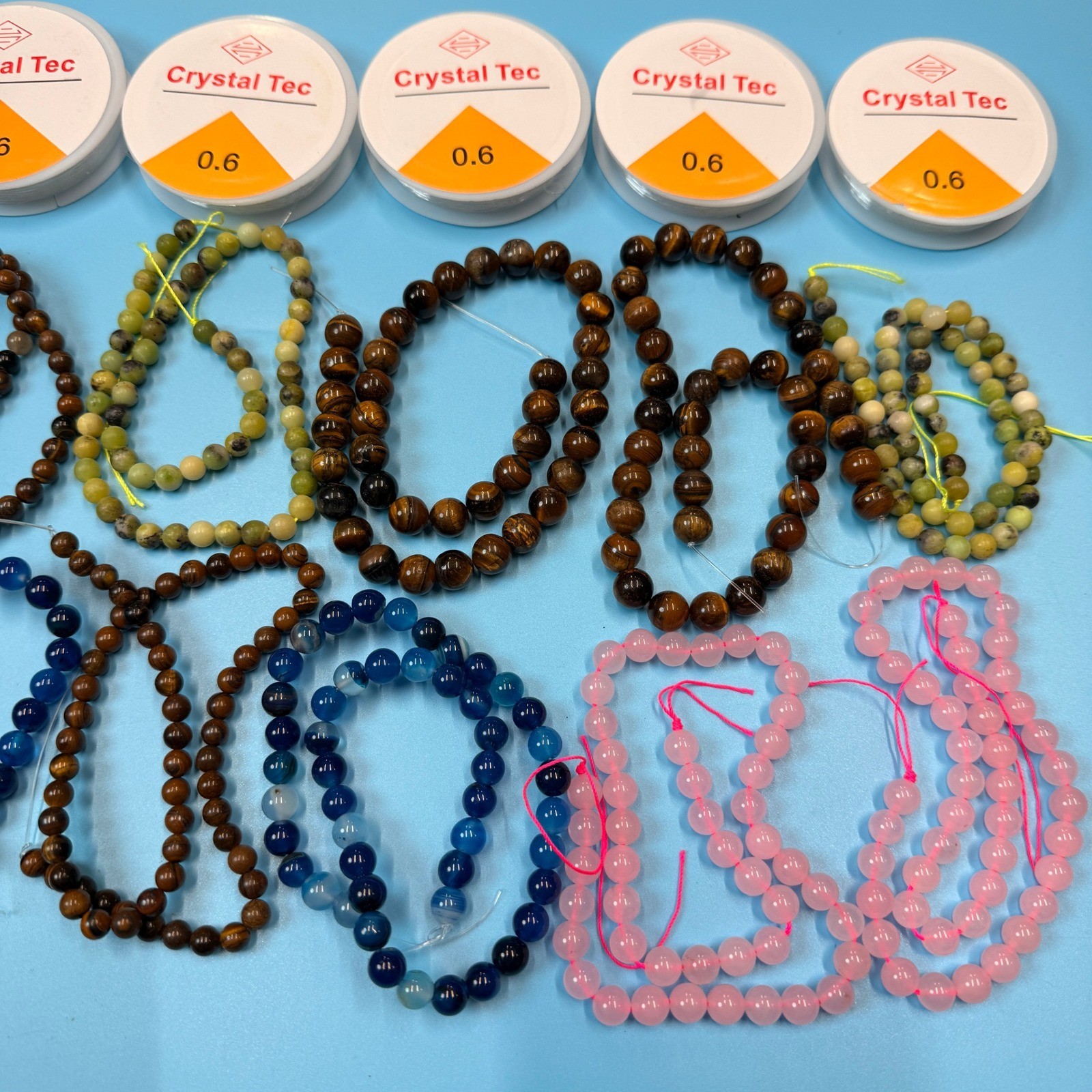 Set of 10 Natural Gemstone Round Beads Strands 15″ Sizes 6,8,10 mm №B43