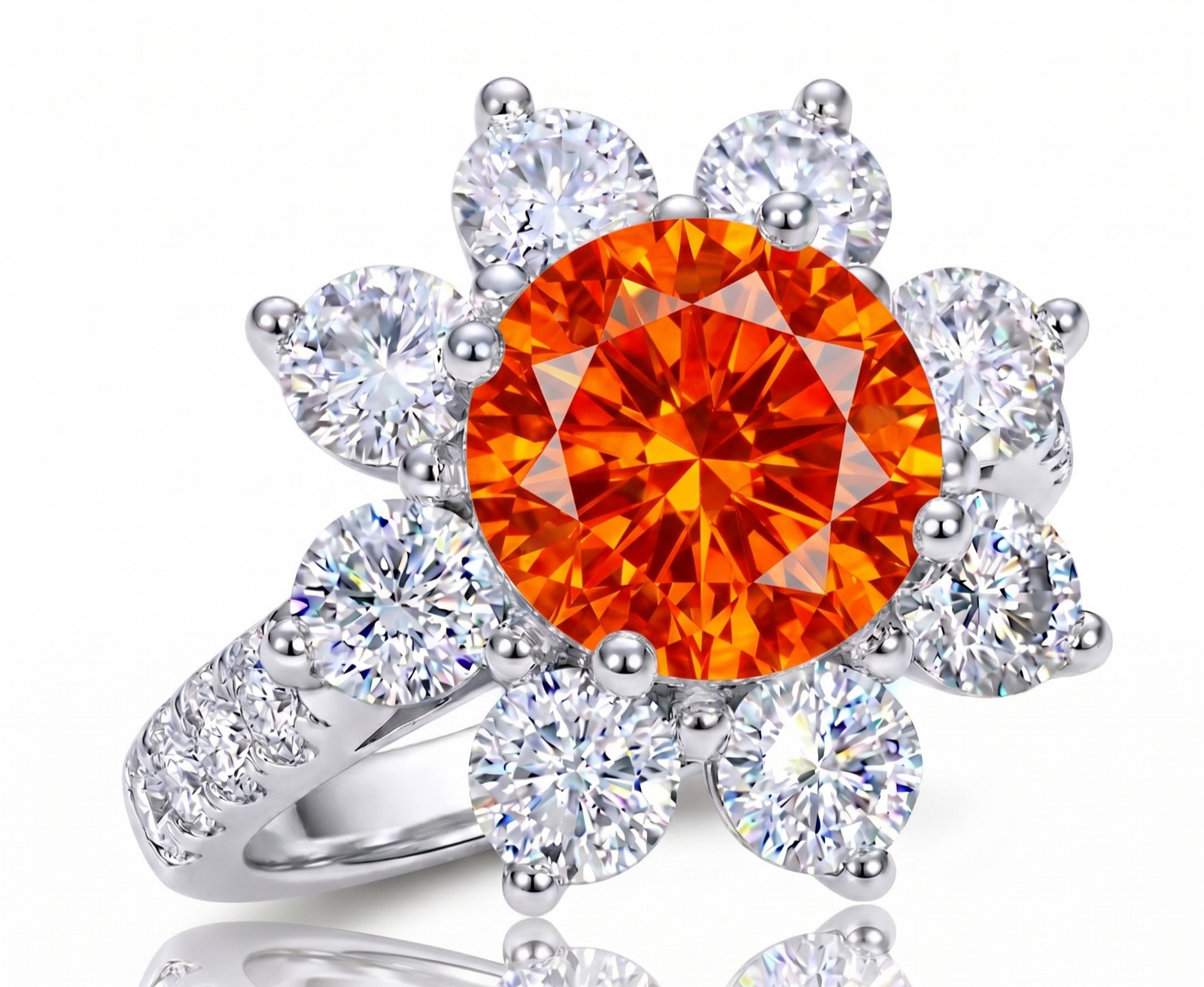 RARE 6.20 Ct Certified Round Cut Orange Natural Diamond Ring White Gold Finish