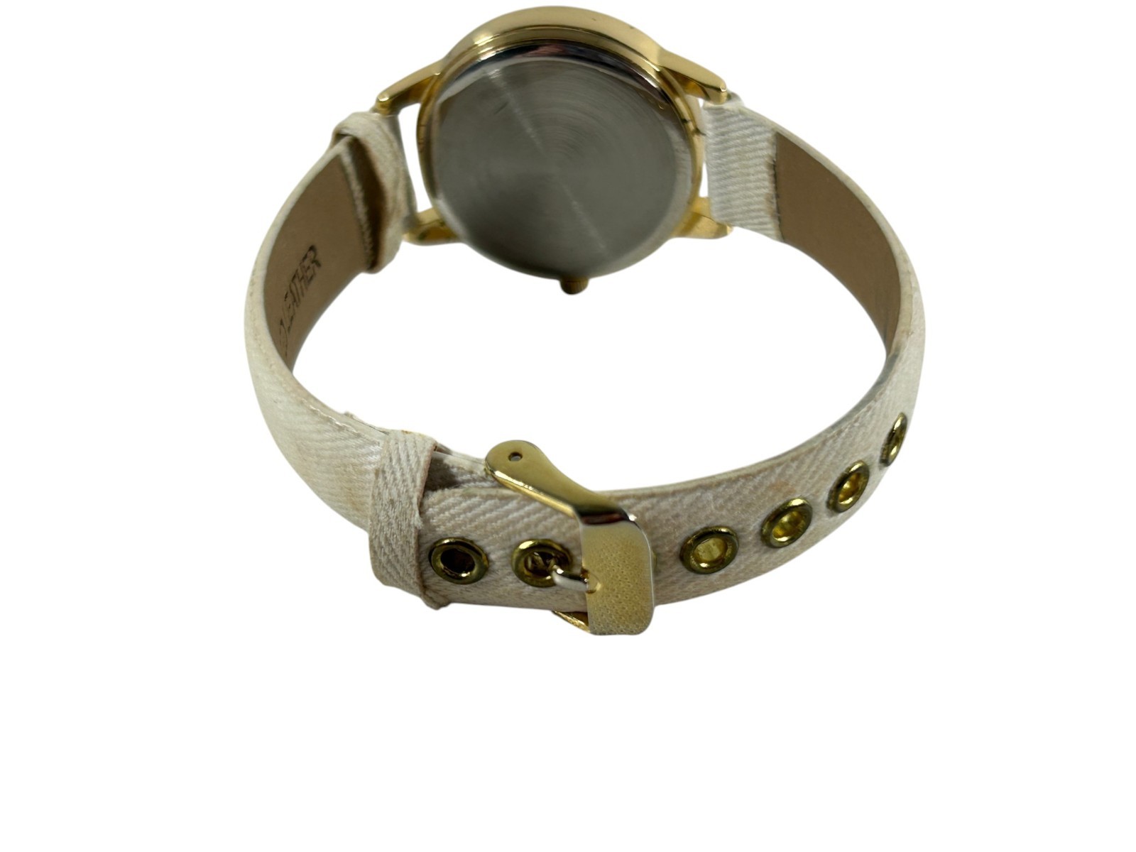 Vivani Faux Leather Cream Fabric Band Womens Wrist Watch White Face Stainless