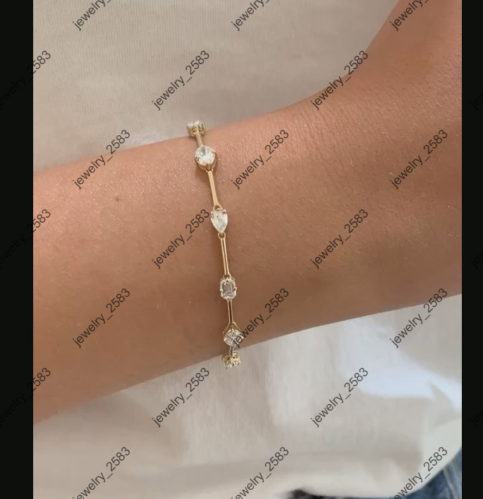 Christmas Gift Womens Party Wear Multi Stone Link Bracelet Real Moissanite 925 S