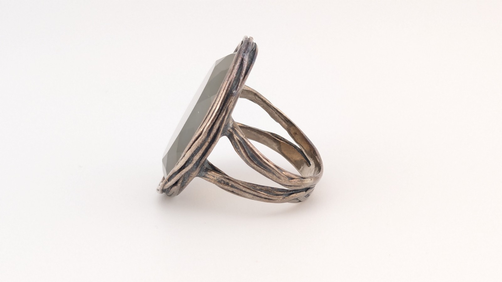 Vintage Sterling Silver Ring PZ Israel 925 Paz Creations Gray Agate Size 7