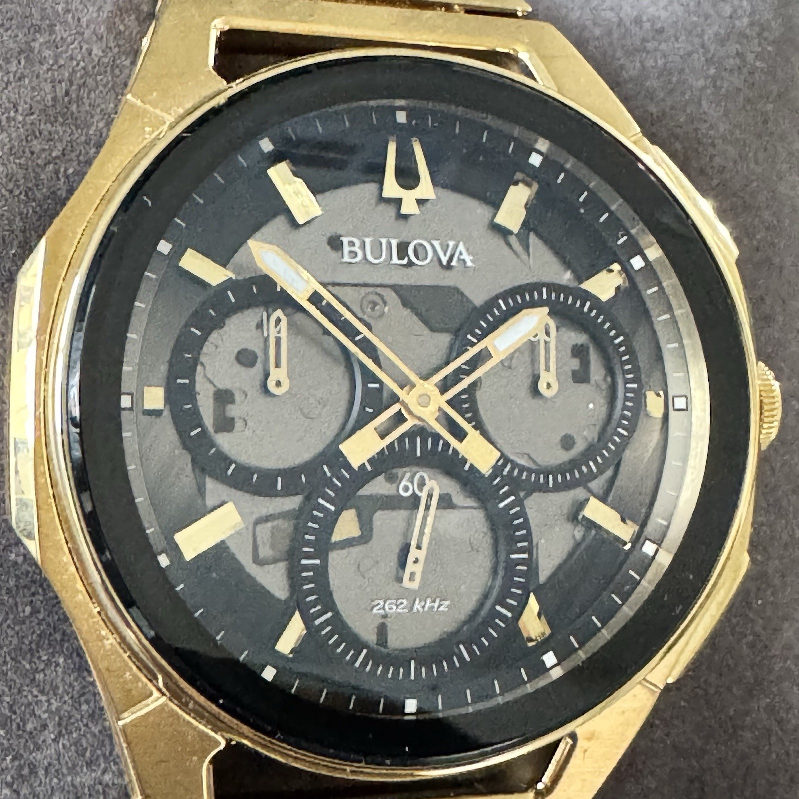 Bulova Curv Black Dial Men’s Watch – 97A144 Gold Tone Stainless