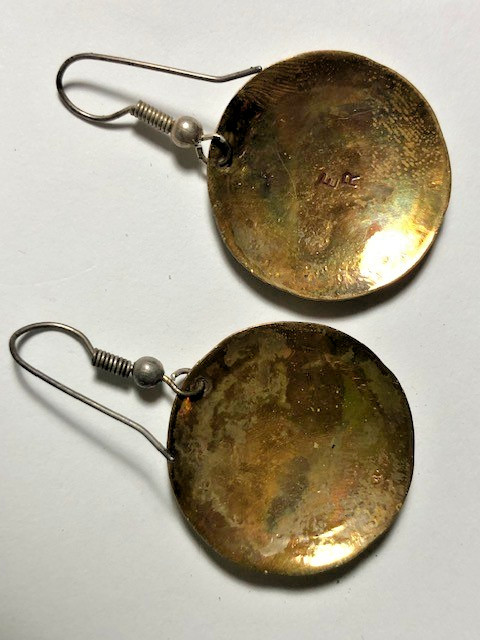 Native American dangle earrings with bear motif with Maker’s Mark ER