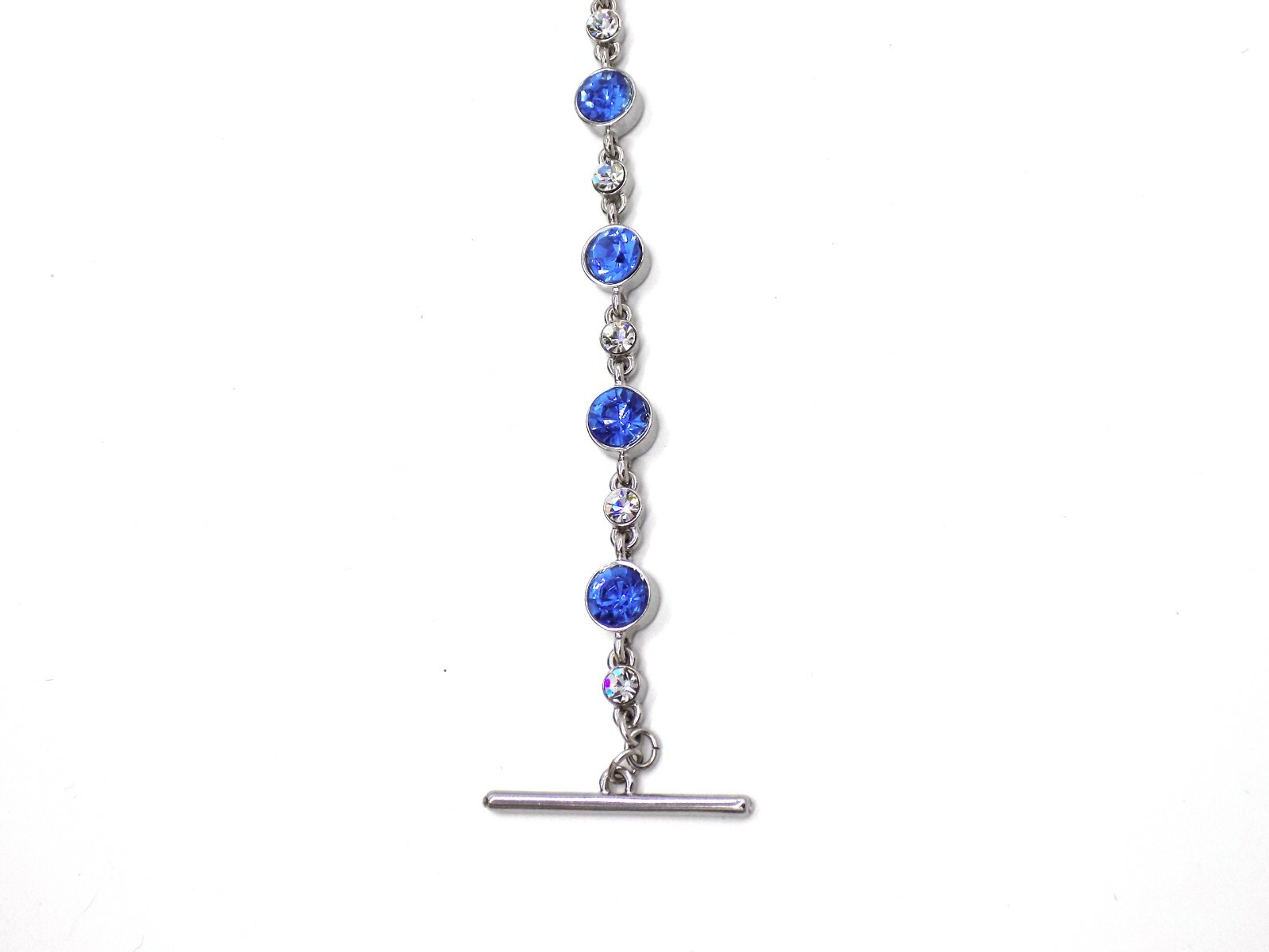 Carolee Tennis Bracelet Blue & White Colorless Crystal Silver Tone Toggle 7-1/4″
