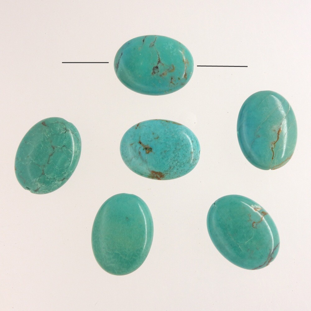 6 Genuine Chinese Turquoise Flat Oval Beads ap. 12mm x 16mm Blue/Green #25147