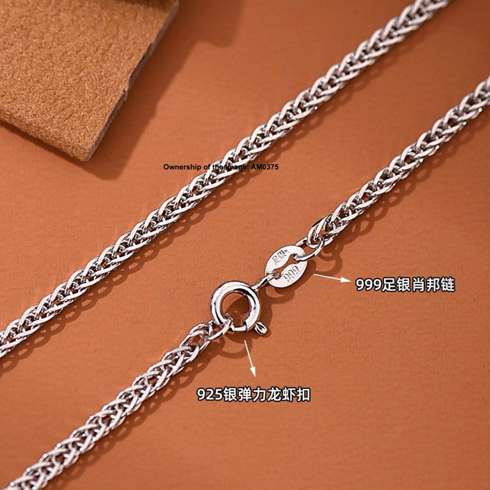 Pure 999 Fine Silver Women Men Necklace 1.2mm 2mm 3mm Wheat Link Chain All Size