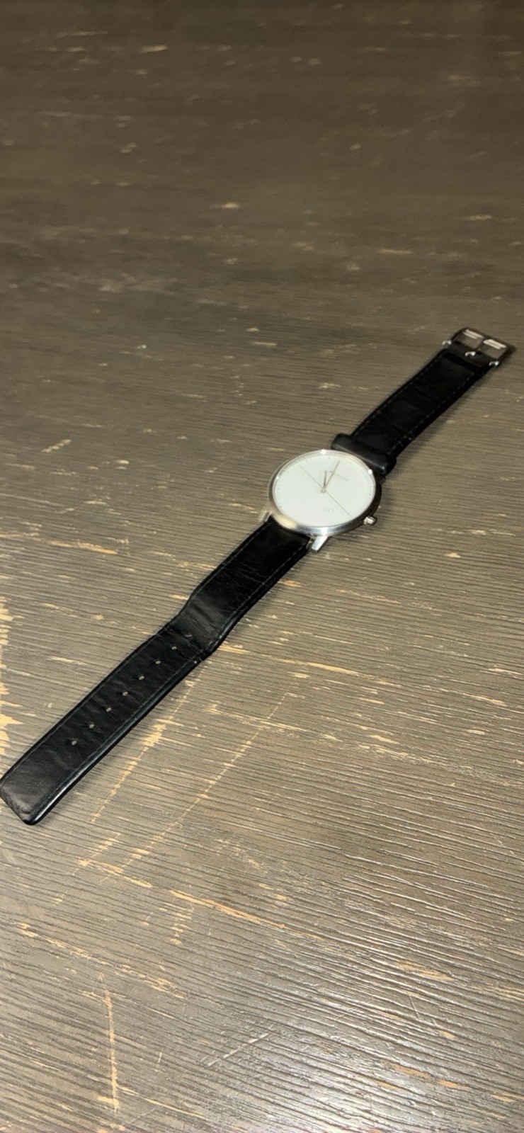 Bering Quartz Analog Wristwatch White Dial Black Leather Strap 30m