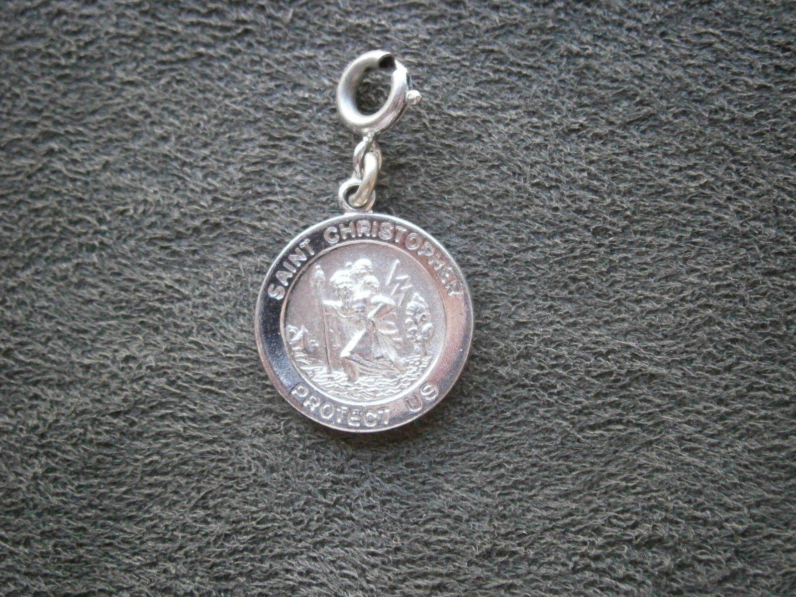 Monet St Christopher Protect Us Vintage Shiny Silvertone Clip Charm Pendant 3.0g
