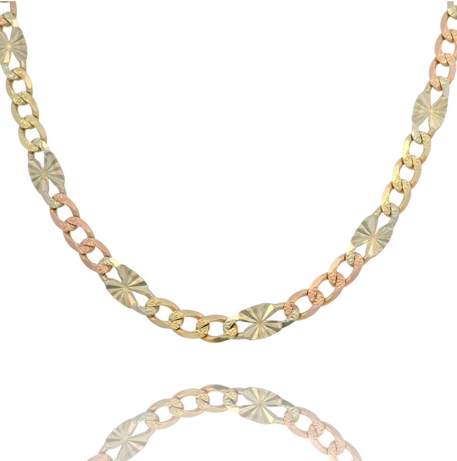 14K Gold Italian Tri-Color Figaro Star Chain Necklace -3mm (16”- 24”)