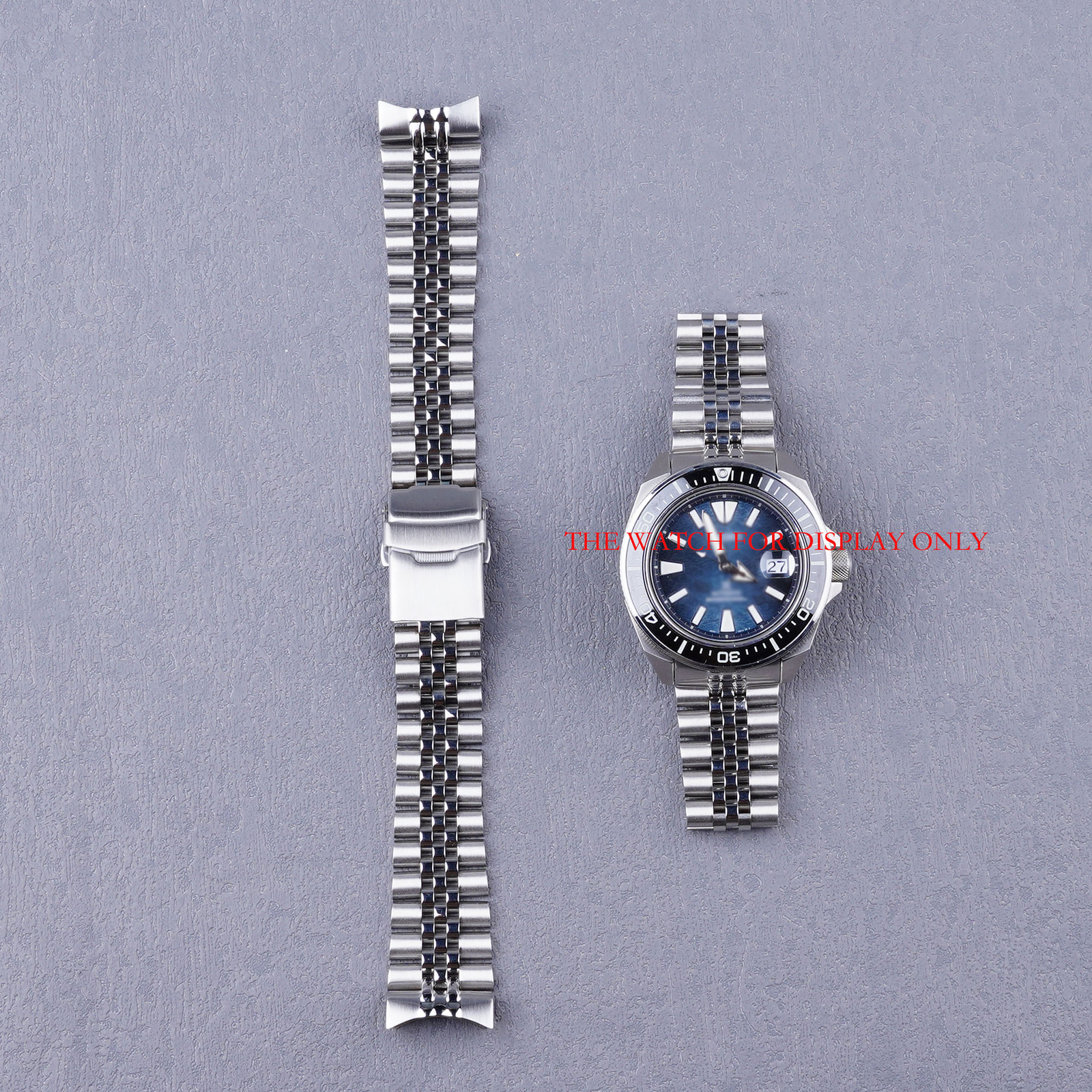 For Seiko Black Samurai SRPF79 22mm Silver Solid Curved End Jubilee Bracelets