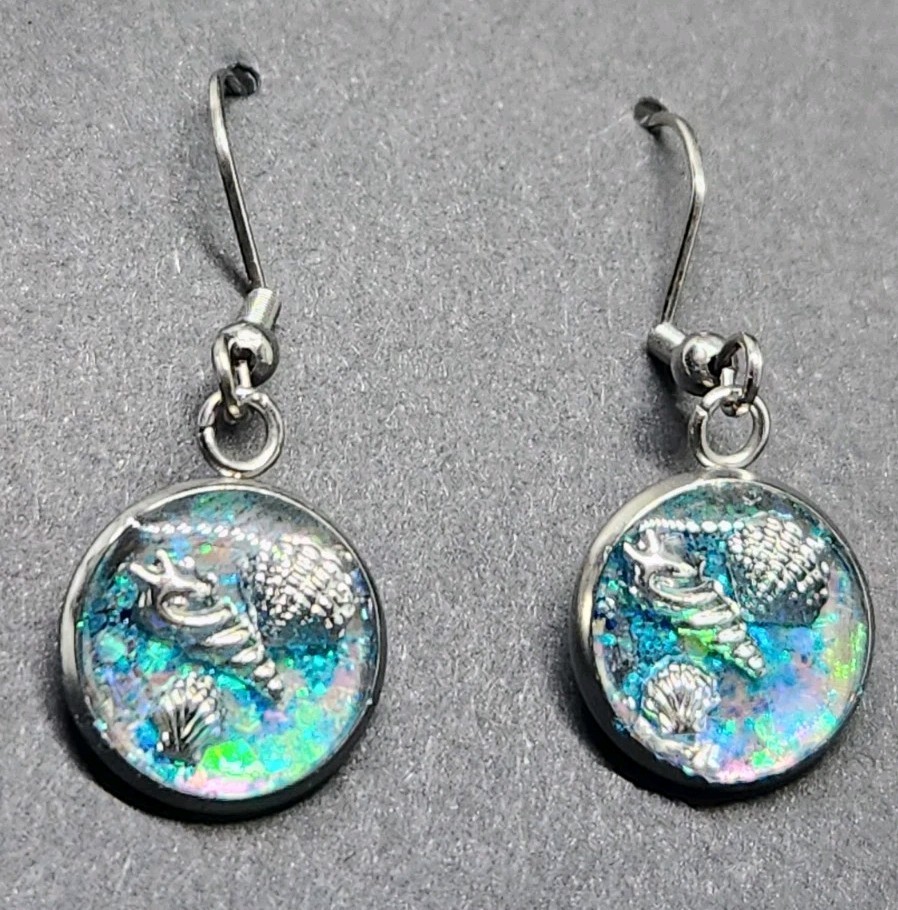 Handmade Resin Earrings – Stainless Steel – 12 mm – Ocean Treasures