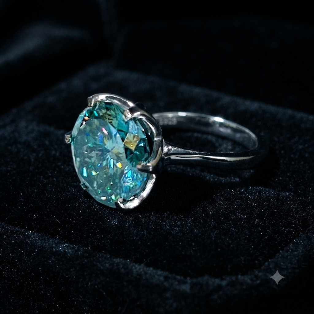 RARE 11.90 Ct Portuguese Cut Treated Blue Diamond Ring, 925 Silver Certified
