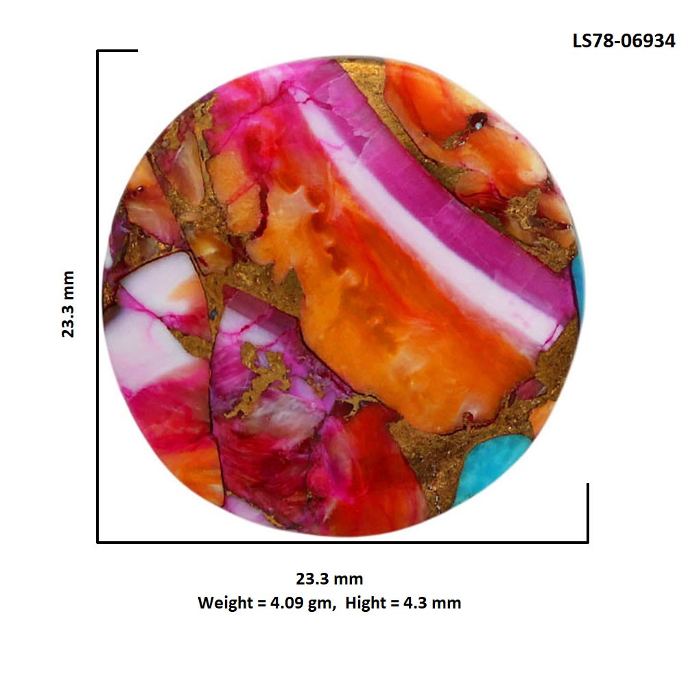 Kingman Orange Dahlia Turquoise 23.3×23.3×4.3 mm Round Gemstone LS78-06934