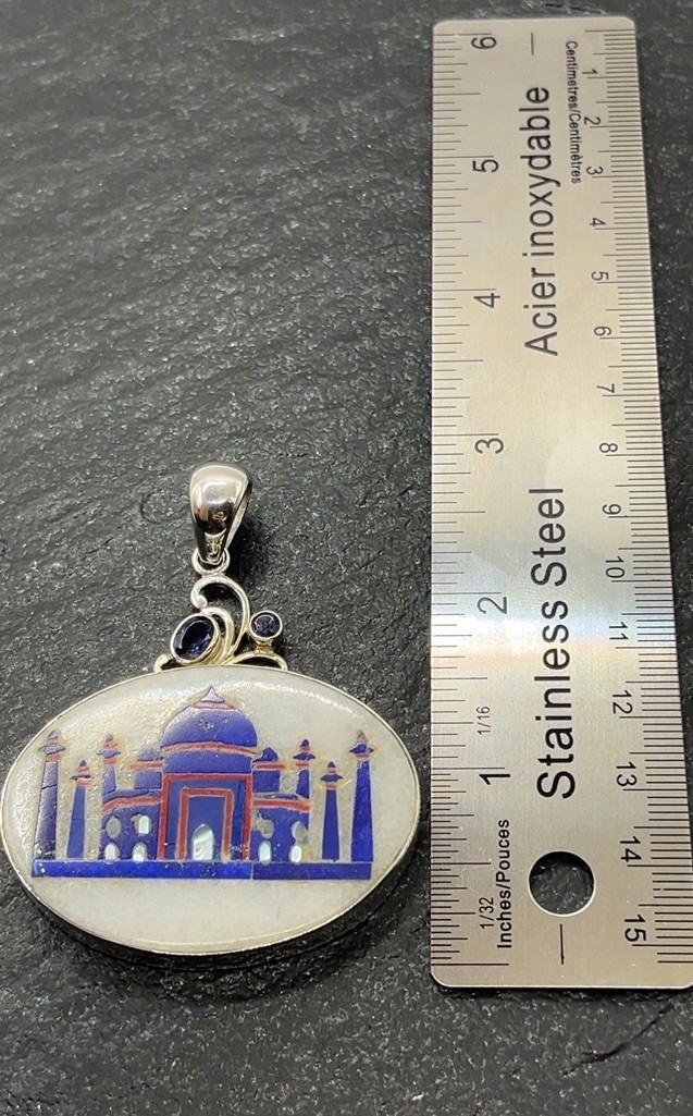 Arya 925 Sterling Silver Taj Mahal Druzy, MOP Multi-Stone Pendant + 30” Chain