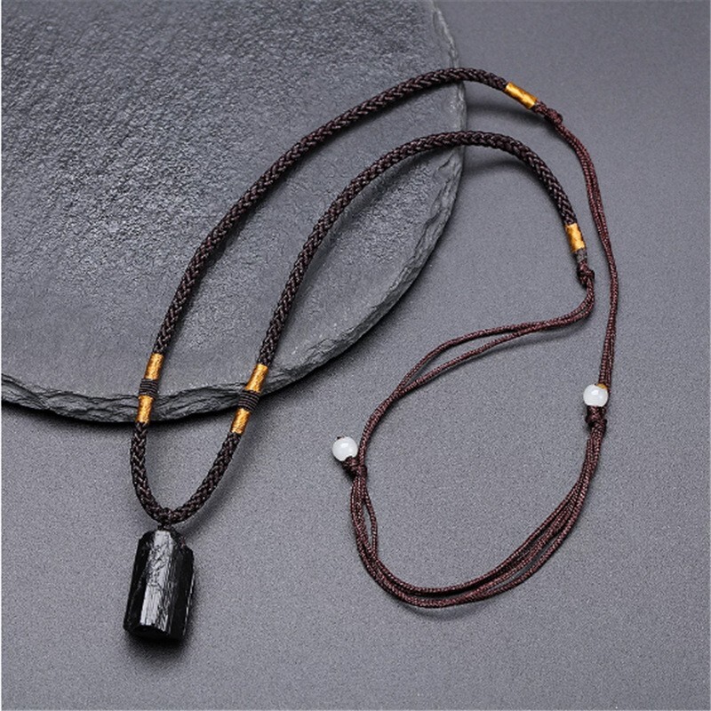 Natural Raw Black Tourmaline Stone Irregular Healing Crystal Pendant Necklace