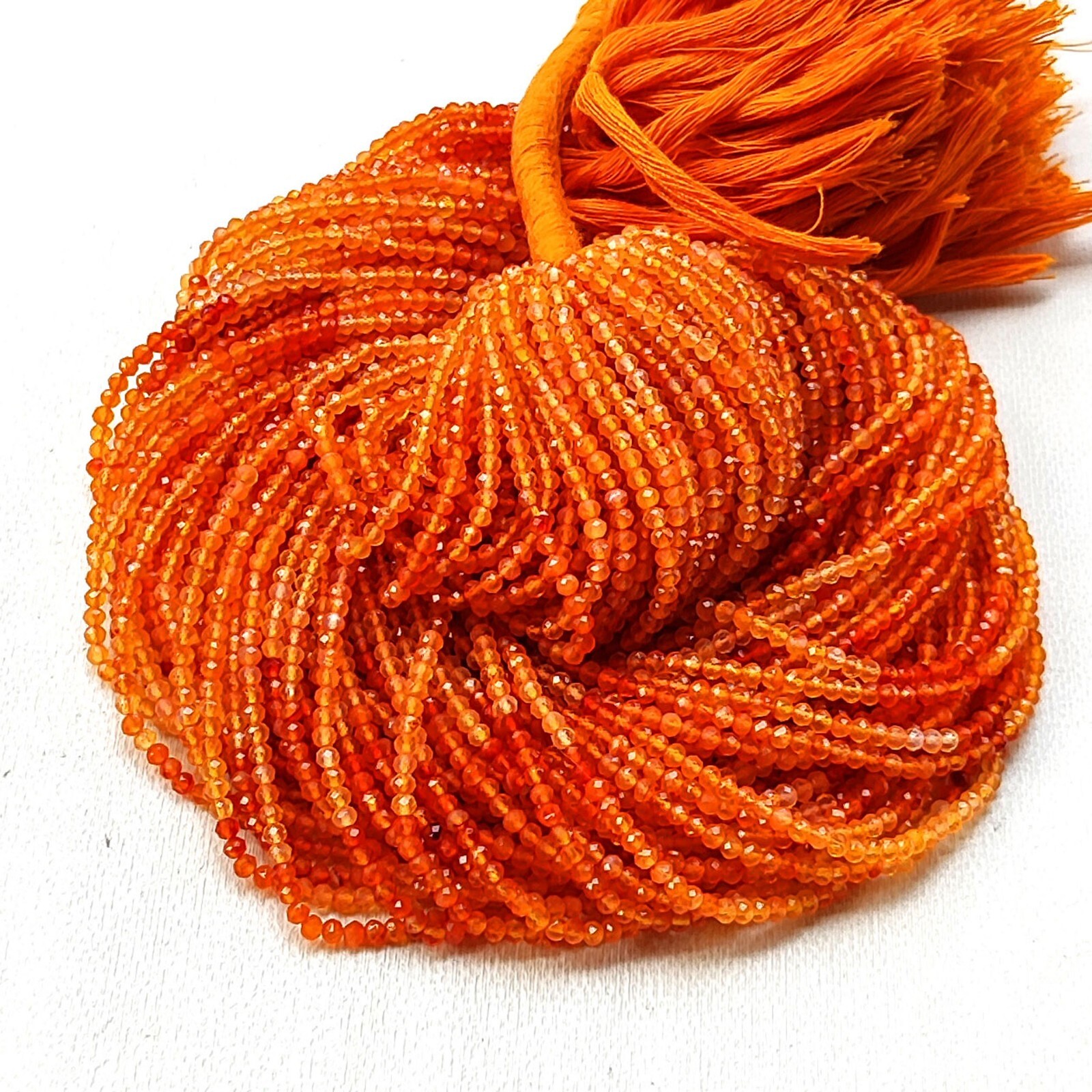 Natural Orange Carnelian Gems 2.5 mm Size Faceted Round Spacer Beads 14″ Strand