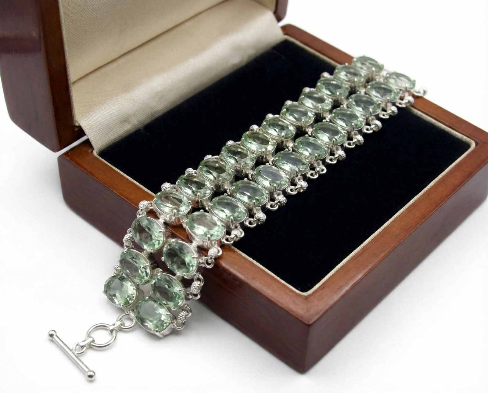 Green Amethyst Gemstone Handmade 925 Sterling Silver Jewelry Chain Bracelet ADJ
