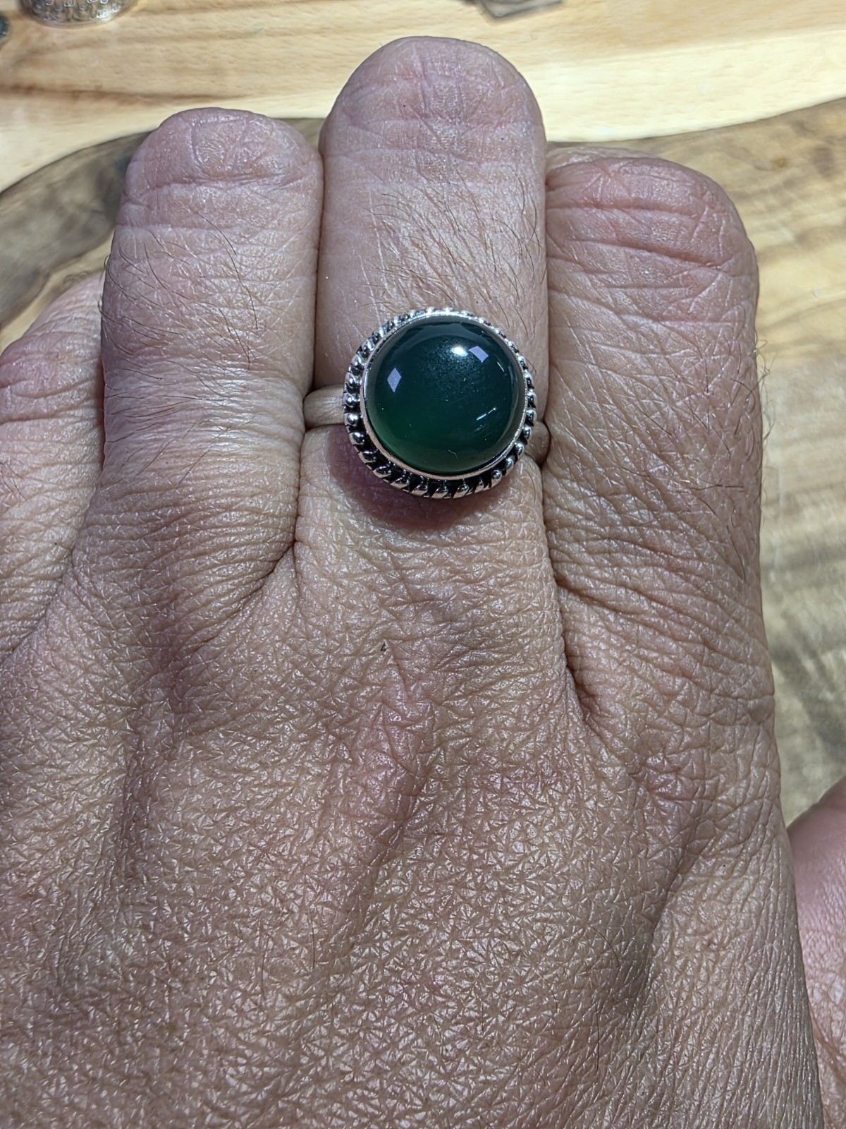 Handmade Green Chalcedony Sterling Silver Ring Size 7.25 | 3.9g Gemstone Ring