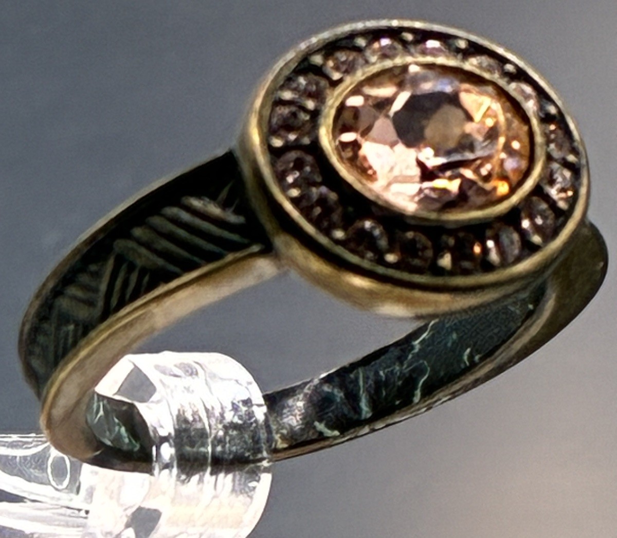Touchstone Peach Crystal Halo Ring in Brown Rhodium Size 8.25