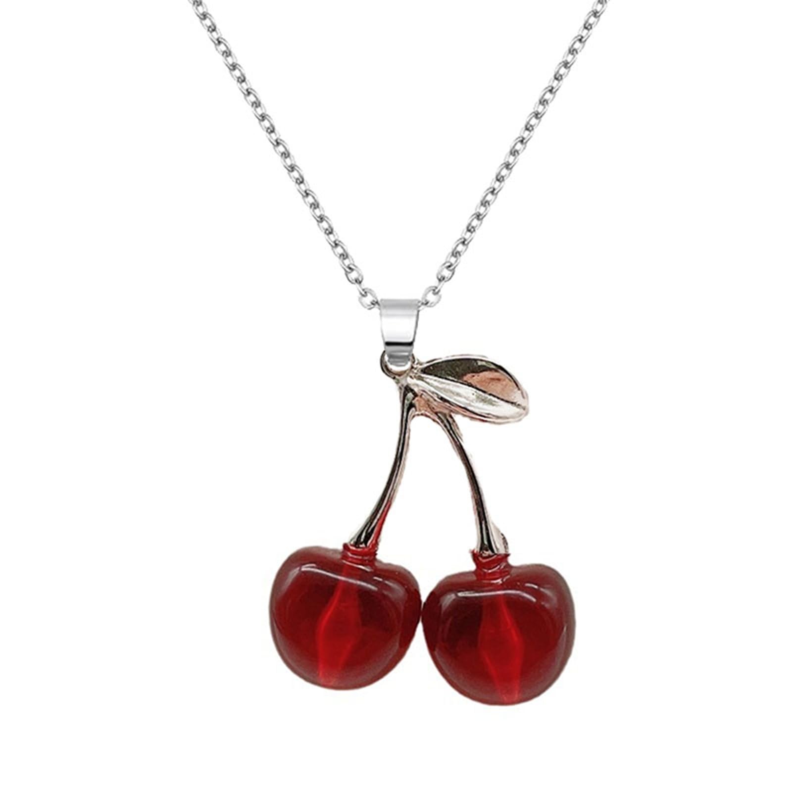 Cherry Necklace for Charm Cute 3D Sweet Red Cherry Pendant Necklace Punk Goth…