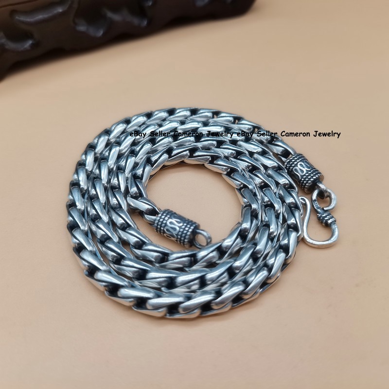 Men’s 925 Sterling Silver Chain 6mm Twist Braided Wheat Link Necklace 20-30in