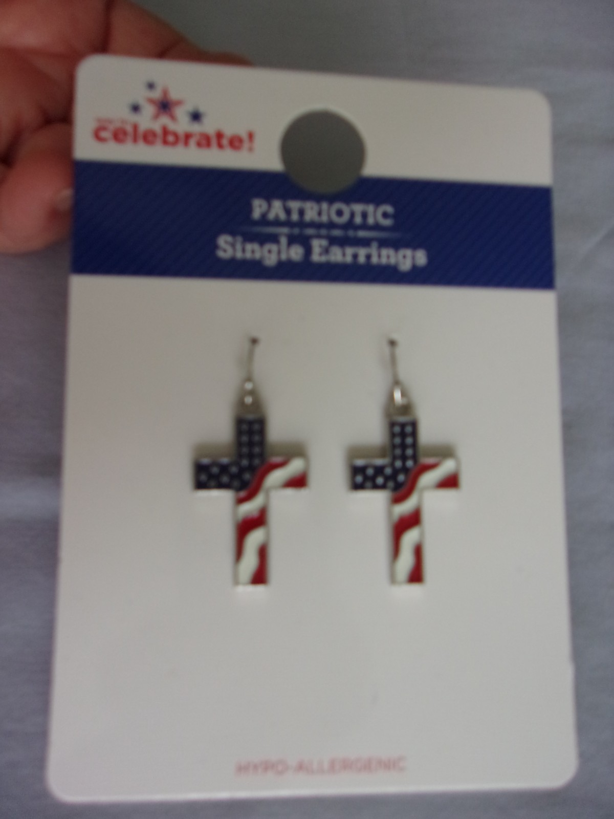 Way to Celebrate! Patriotic Earrings Crosses with Stars & Stripes NIP